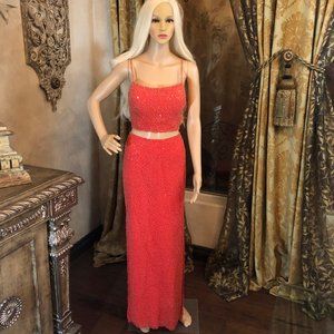 Two Piece Beaded Formal Gown with Corset & Maxi